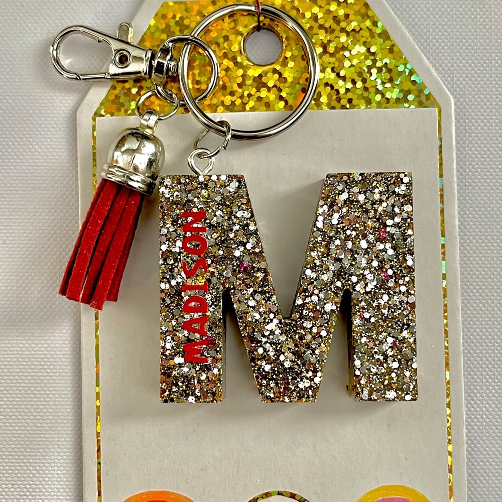 Madison M Glitter Resin Keychain